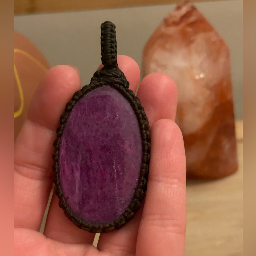Hemp Wrap Raw Ruby Cabochon PENDANT - Picture 13 of 14